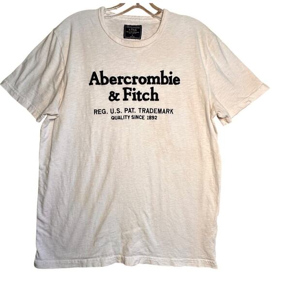 Men Abercrombie & Fitch Applique Spell Out Graphic Slub Knit Cotton T-Shirt Sz L - Picture 1 of 13